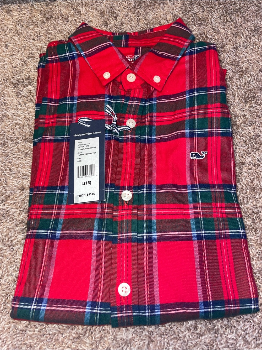 Vineyard Vines Red Green Plaid Button-Down Kids Shirt